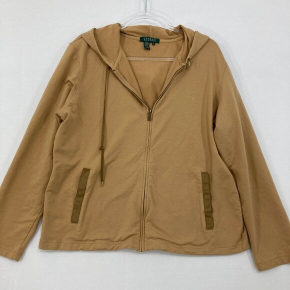 Lauren Ralph Lauren size XL Light Brown Relaxed Full Zip Hooded Comfy Jacket - Picture 1 of 12